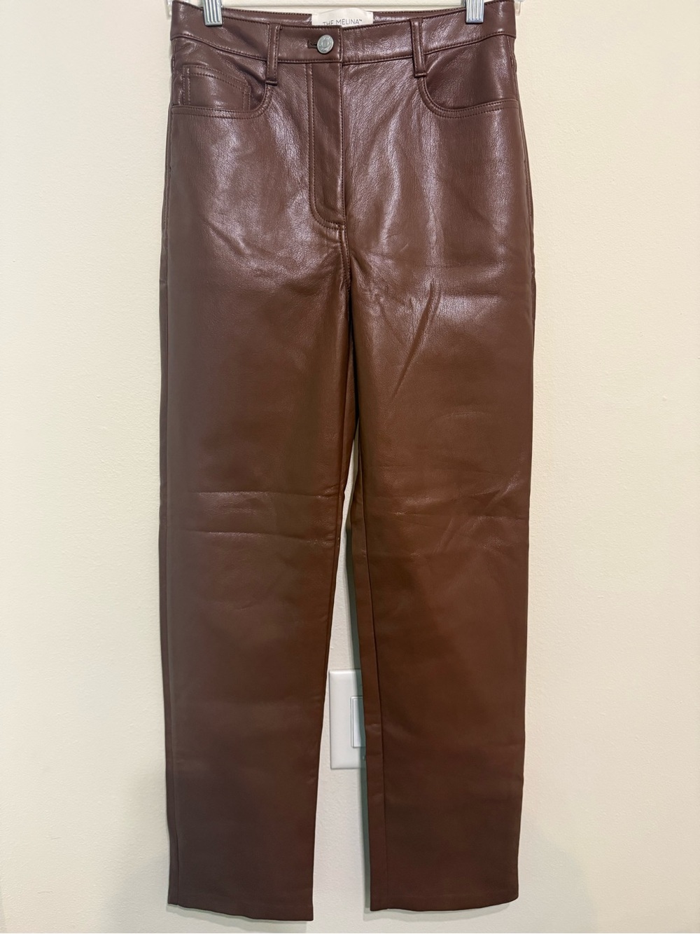 Wilfred Brown Faux-Leather Straight-Leg Pants